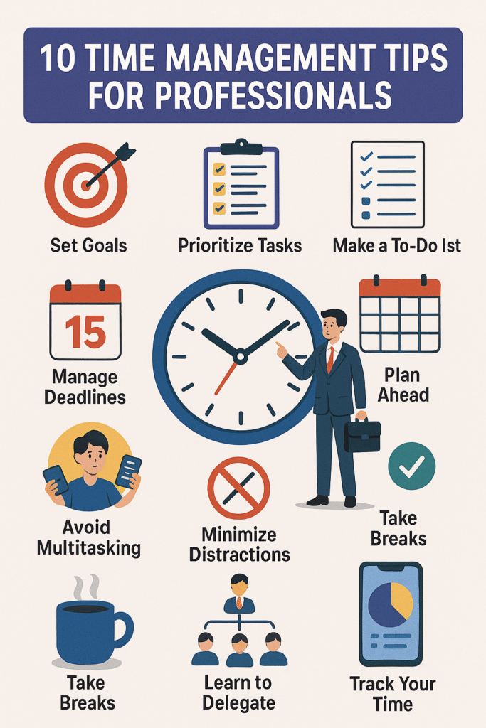 10 Time Management Tips for Professionals – Improve productivity, stay organized, and manage work efficiently.